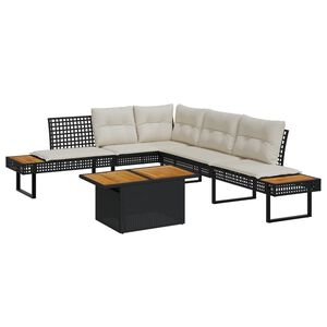 vidaXL 2-osaline aiam&ouml;&ouml;bli komplekt patjadega, must PE-rotang/akaatsia