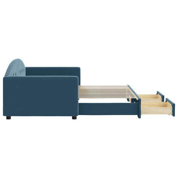 vidaXL diivanvoodi v&auml;ljat&otilde;mmatava osaga, sinine, 90x200 cm, samet