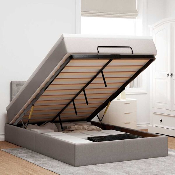 vidaXL Ottomani voodi madratsi ja LED, pruunikashall, 120x190cm kangas