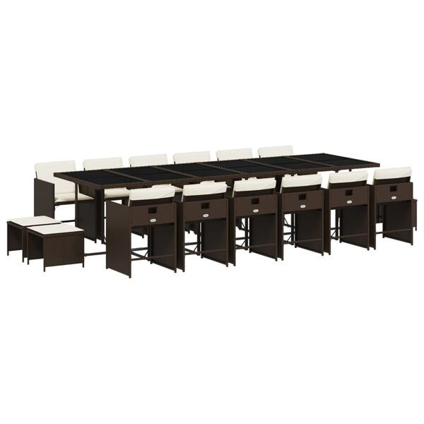 vidaXL 17-osaline aia s&ouml;&ouml;gim&ouml;&ouml;bli komplekt patjadega pruun, pol&uuml;rotang