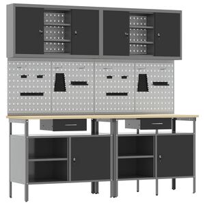 vidaXL T&ouml;&ouml;lauakomplekt 8 pcs Punane ja hall Pulberv&auml;rvitud teras