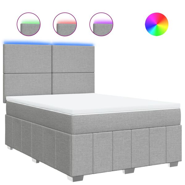 vidaXL kontinentaalvoodi madratsiga, helehall, 140x190 cm, kangas