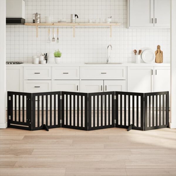 vidaXL kokkupandav koerav&auml;rav uksega, 6 paneeli, must 300 cm, pappel