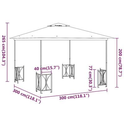 vidaXL varjualune külgseinte ja kahekordse katusega, 3 x 3 m