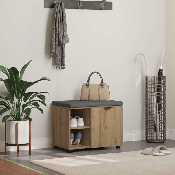 vidaXL Hallipink padjaga riiuliga uksega K&auml;sit&ouml;&ouml; Tamm 60 x 38 x 46 cm