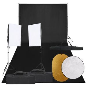 vidaXL fotostuudio komplekt valgustuse, taustapildi ja reflektoriga