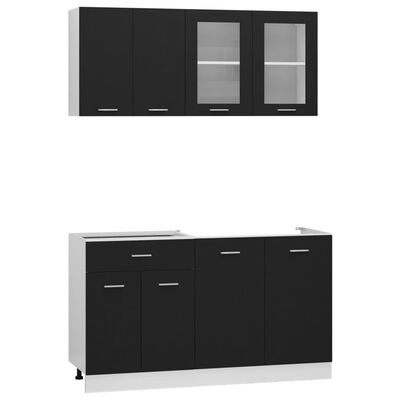 vidaXL 4-osaline köögikapi komplekt, must, puitlaastplaat