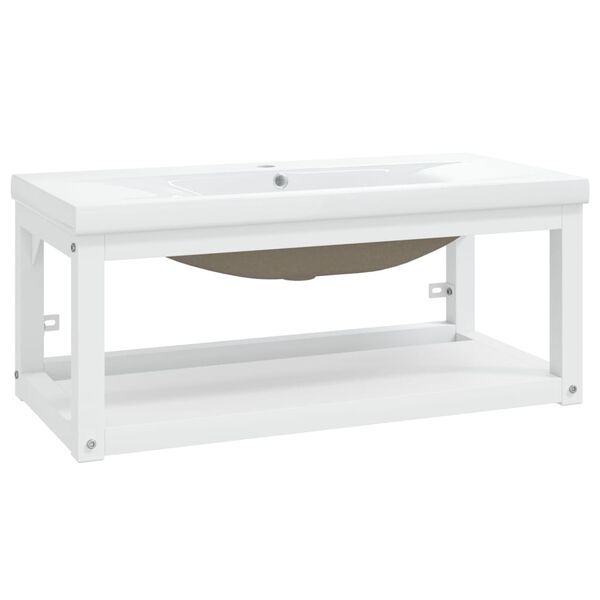 vidaXL valamuraam sisseehitatud valamuga, valge, raud