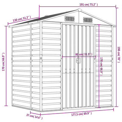vidaXL aiakuur, pruun, 191x130x198 cm, tsingitud teras