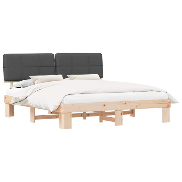 vidaXL Voodiraam Pehme Peatoega peaga Tumehall 180 x 200 cm Tahke m&auml;nd