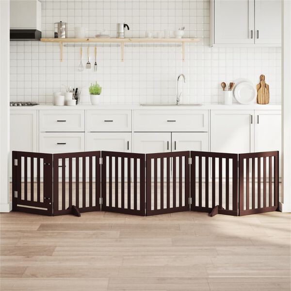 vidaXL kokkupandav koerav&auml;rav uksega, 6 paneeli, pruun 300 cm, pappel