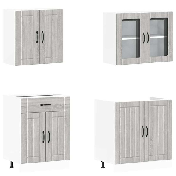 vidaXL 4-osaline k&ouml;&ouml;gikappide komplekt "Lucca", hall, Sonoma t&ouml;&ouml;deldud puit