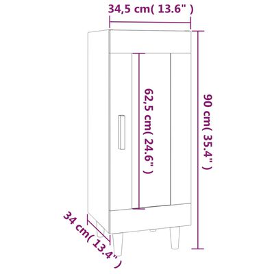 vidaXL puhvetkapp, suitsutatud tamm, 34,5 x 34 x 90 cm, tehispuit