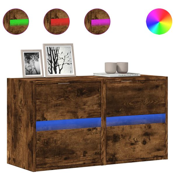 vidaXL teleri seinakapid LED-tuledega 2 tk, suitsutamm, 41x31x45 cm