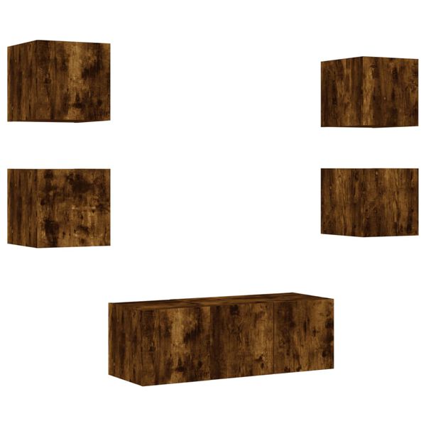 vidaXL 6-osaline telerikappide komplekt LED-tuledega, suitsutatud tamm