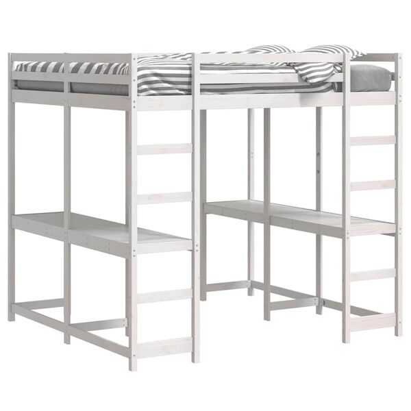 vidaXL k&otilde;rge voodi laua ja redeliga, valge, 160x200 cm, m&auml;nnipuit