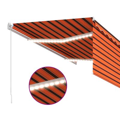 vidaXL sissetõmmatav varikatus rulooga&LED, 3x2,5 m, oranž/pruun