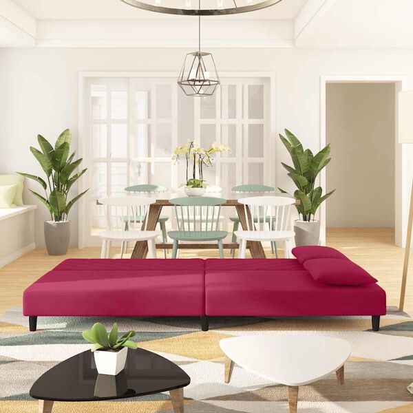 vidaXL 2-kohaline diivanvoodi patjadega, veinipunane, samet