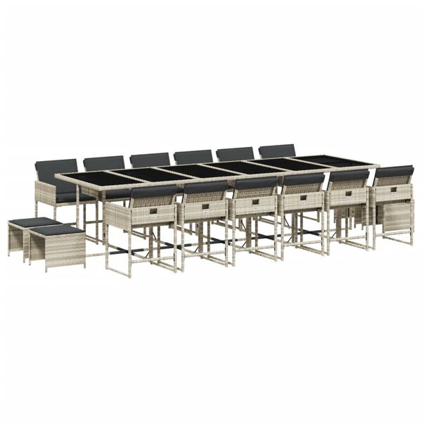 vidaXL 17-osaline aia s&ouml;&ouml;gim&ouml;&ouml;bli komplekt patjadega, hall, pol&uuml;rotang