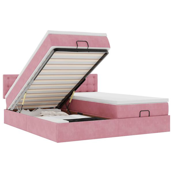 vidaXL Ottomani voodiraam madratsitega, roosa, 180x200 cm, samet