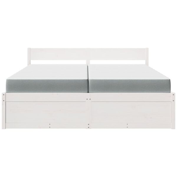 vidaXL voodi sahtlite ja madratsiga, valge, 200 x 200 cm, m&auml;nnipuit