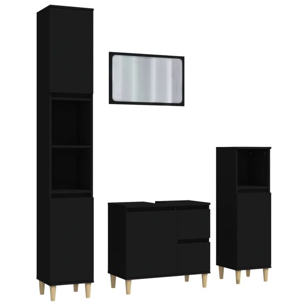 vidaXL 4-osaline vannitoa m&ouml;&ouml;blikomplekt, must, tehispuit