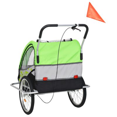 vidaXL kaks ühes laste ratta järelkäru ja jalutuskäru, roheline, hall