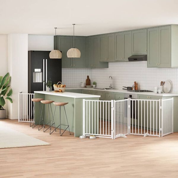 vidaXL kokkupandav koerav&auml;rav uksega, 10 paneeli, valge 800 cm, pappel