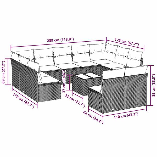 vidaXL 12-osaline aiadiivani komplekt patjadega, helehall, pol&uuml;rotang