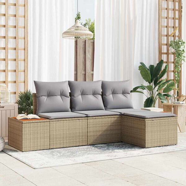 vidaXL Aia Diivanikomplekt padjaga 4 pcs Beež ja heledhall Polü Rattan