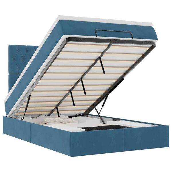 vidaXL Ottomani voodiraam madratsitega, tumesinine, 120x190 cm, samet