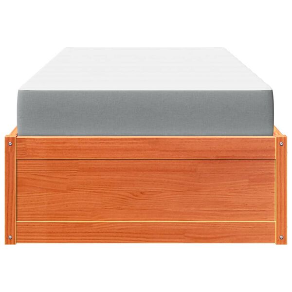 vidaXL voodi koos madratsiga, vahapruun, 100 x 200 cm, männipuit