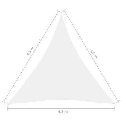 vidaXL päikesepuri, oxford-kangast, kolmnurkne, 4,5x4,5x4,5 m valge