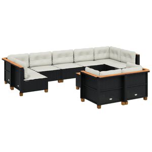 vidaXL 10-osaline aiadiivani komplekt patjadega, must, pol&uuml;rotang