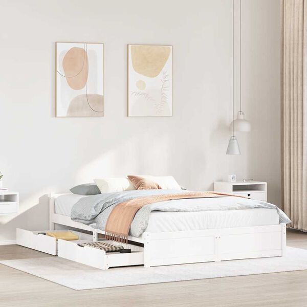 vidaXL voodi ilma madratsita, valge, 120 x 200 cm, männipuit