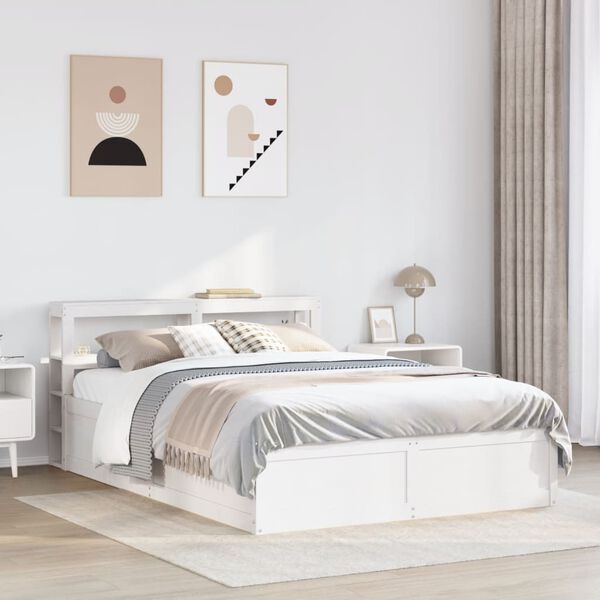 vidaXL voodiraam peatsiga, valge ,135 x 190 cm, m&auml;nnipuit