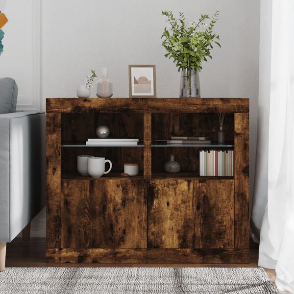 vidaXL k&uuml;lgkapid LED-valgustusega 2 tk, suitsutatud tamm, tehispuit