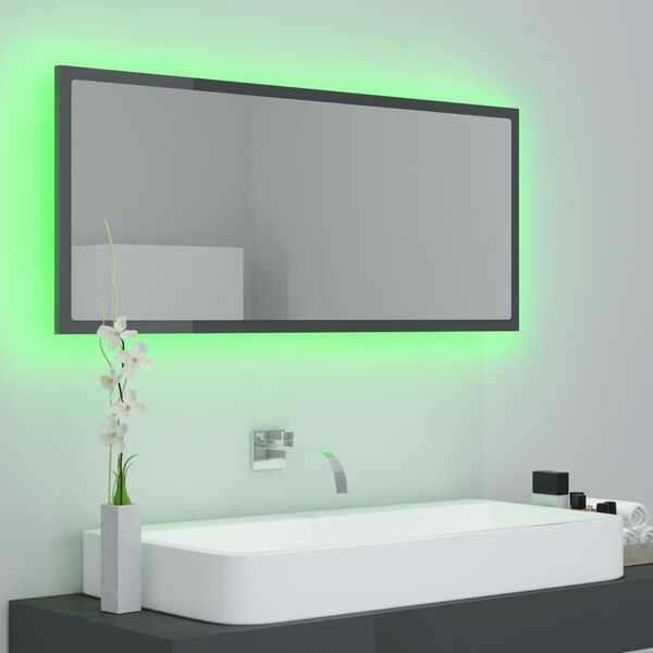 vidaXL LED vannitoa peeglikapp, hall, 100x8,5x37 cm, akrüül