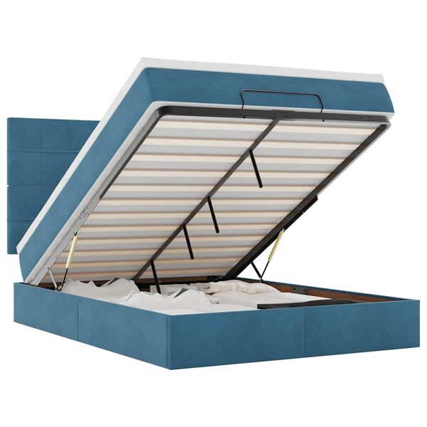 vidaXL ottomani voodi madratsitega&LED, tumesinine, 140x190cm, samet