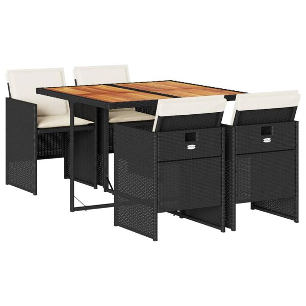 vidaXL 5-osaline aiamööbli komplekt patjadega, must, polürotang