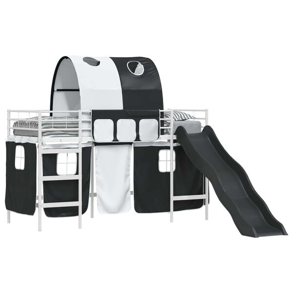 vidaXL Laste Lofti Voodi Raam Valge ja must 99,5 x 190 cm Metall