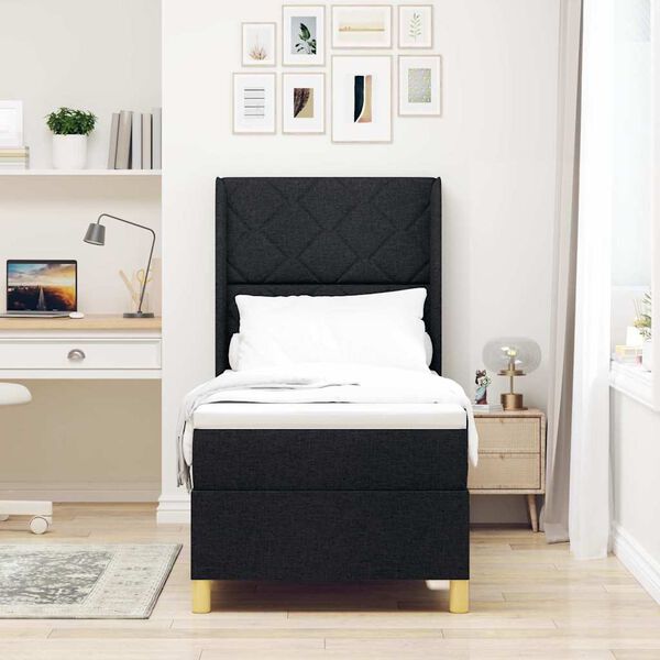 vidaXL Box Spring voodi madratsiga peaga Must 80 x 200 cm kangas