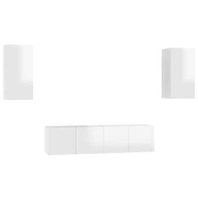 vidaXL 4-osaline telerikappide komplekt, kõrgläikega valge, puitlaastplaat