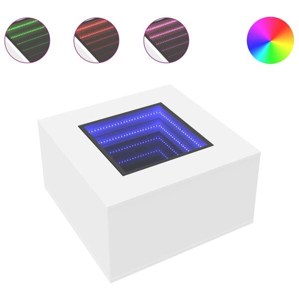 vidaXL kohvilaud LEDiga, valge, 60x60x40 cm tehispuit