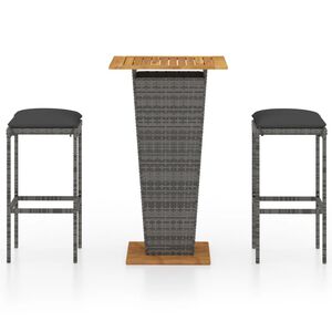 vidaXL 3-osaline aiabaari komplekt istmepatjadega, pol&uuml;rotang, hall