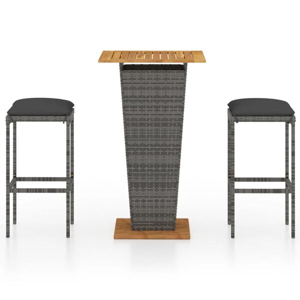 vidaXL 3-osaline aiabaari komplekt istmepatjadega, polürotang, hall