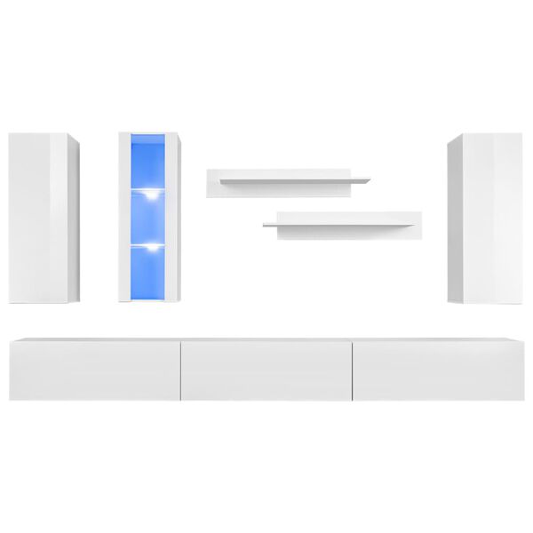 vidaXL 8-osaline LED-tuledega telerikapp kõrgläikega, valge