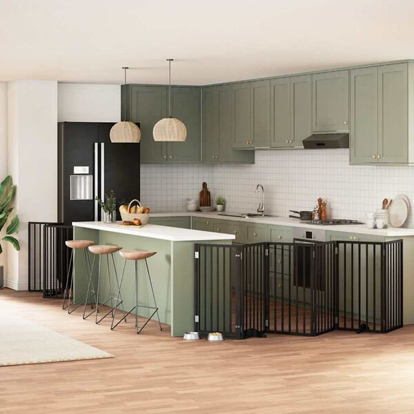 vidaXL kokkupandav koerav&auml;rav uksega, 12 paneeli, must 600 cm, pappel