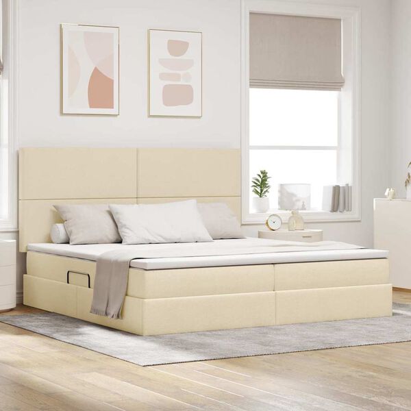 vidaXL LED-valgusega hoiuvoodi madratsiga Kreem 200 x 200 cm Pol&uuml;ester