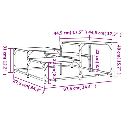 vidaXL kohvilaud, hall Sonoma tamm, 87,5 x 87,5 x 40 cm, tehispuit
